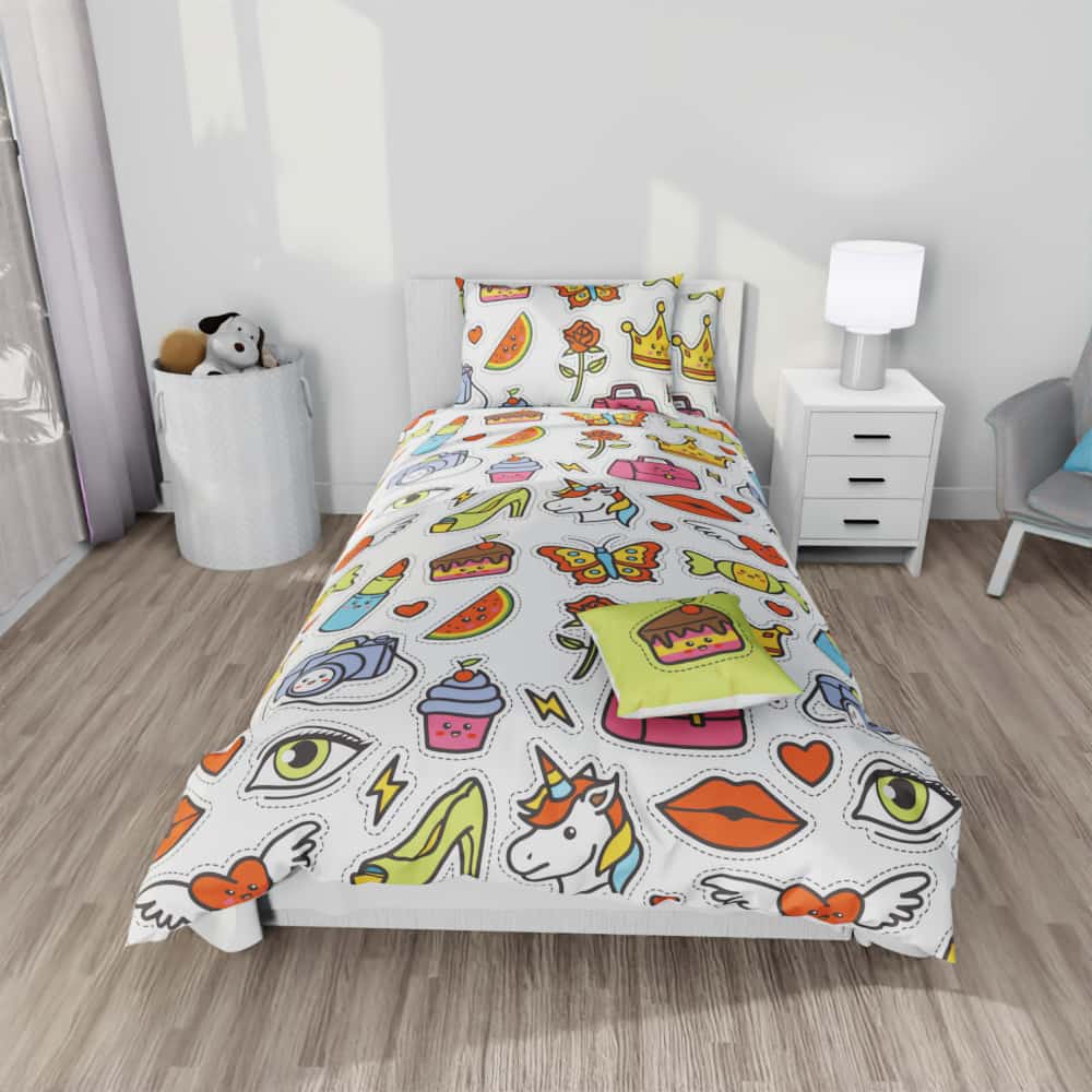 Unicorn Fashion Patch Reversible Duvet Bed Set - Kidz Bedding