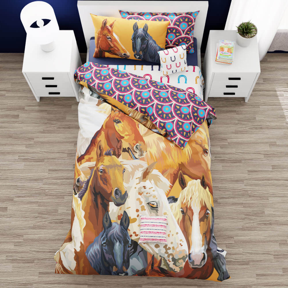 Horse Mosaic Reversible Duvet Bed Set - Kidz Bedding