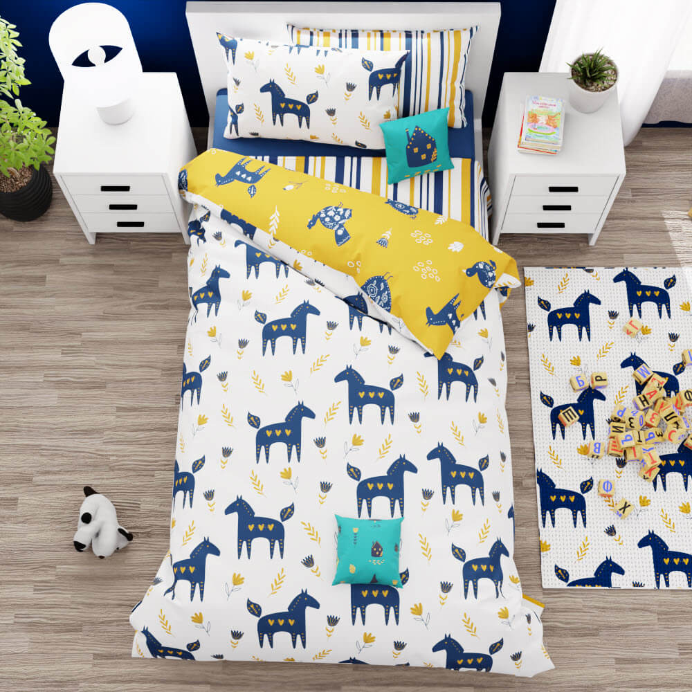 Horses Pattern Reversible Duvet Bed Set - Kidz Bedding