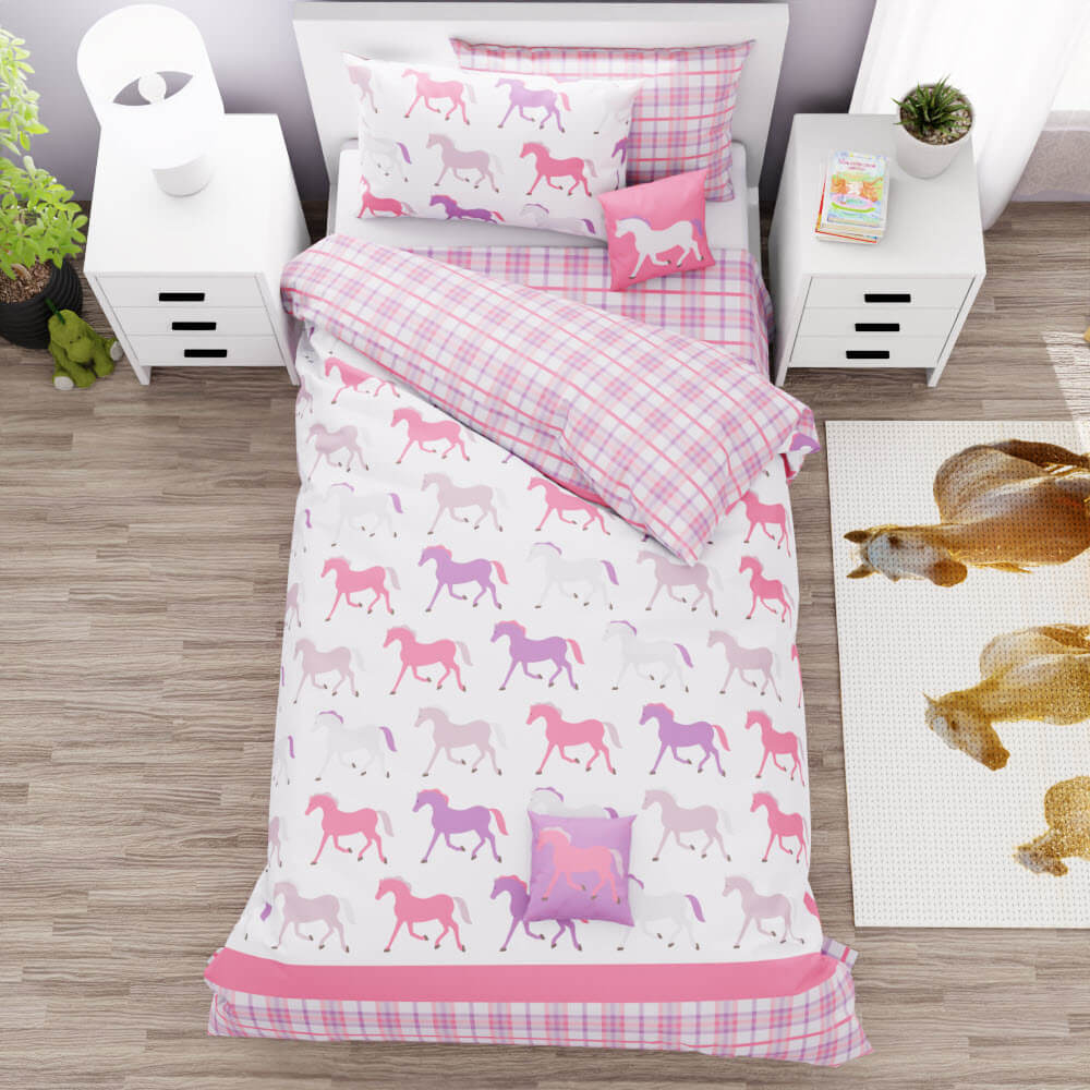 Gingham Horse Reversible Duvet Bed Set - Kidz Bedding