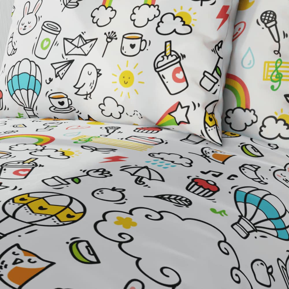 Kawaii Doodly Rainbows Reversible Duvet Bed Set - Kidz Bedding