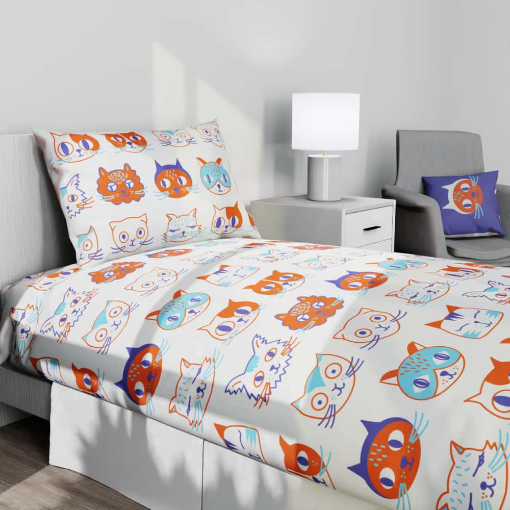 Cats for Kids Pattern Reversible Duvet Bed Set - Kidz Bedding