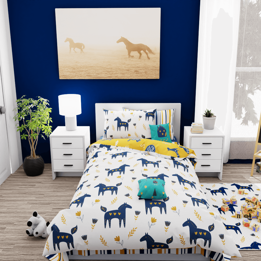 Horses Pattern Reversible Duvet Bed Set - Kidz Bedding