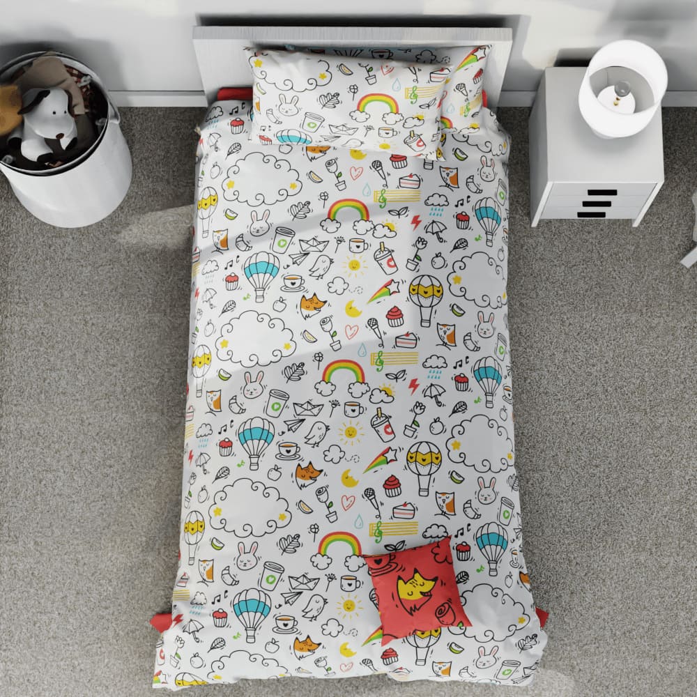 Kawaii Doodly Rainbows Reversible Duvet Bed Set - Kidz Bedding