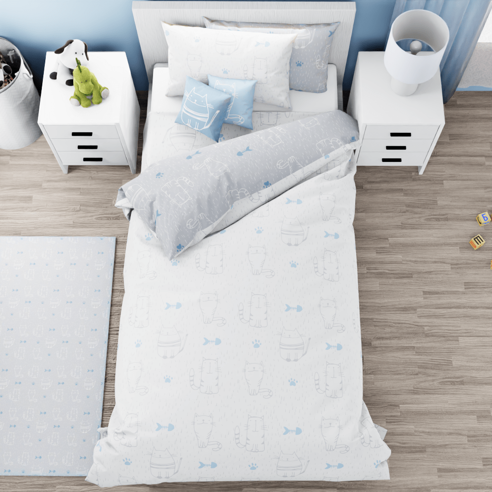 Cat Pattern Grey Reversible Duvet Bed Set - Kidz Bedding