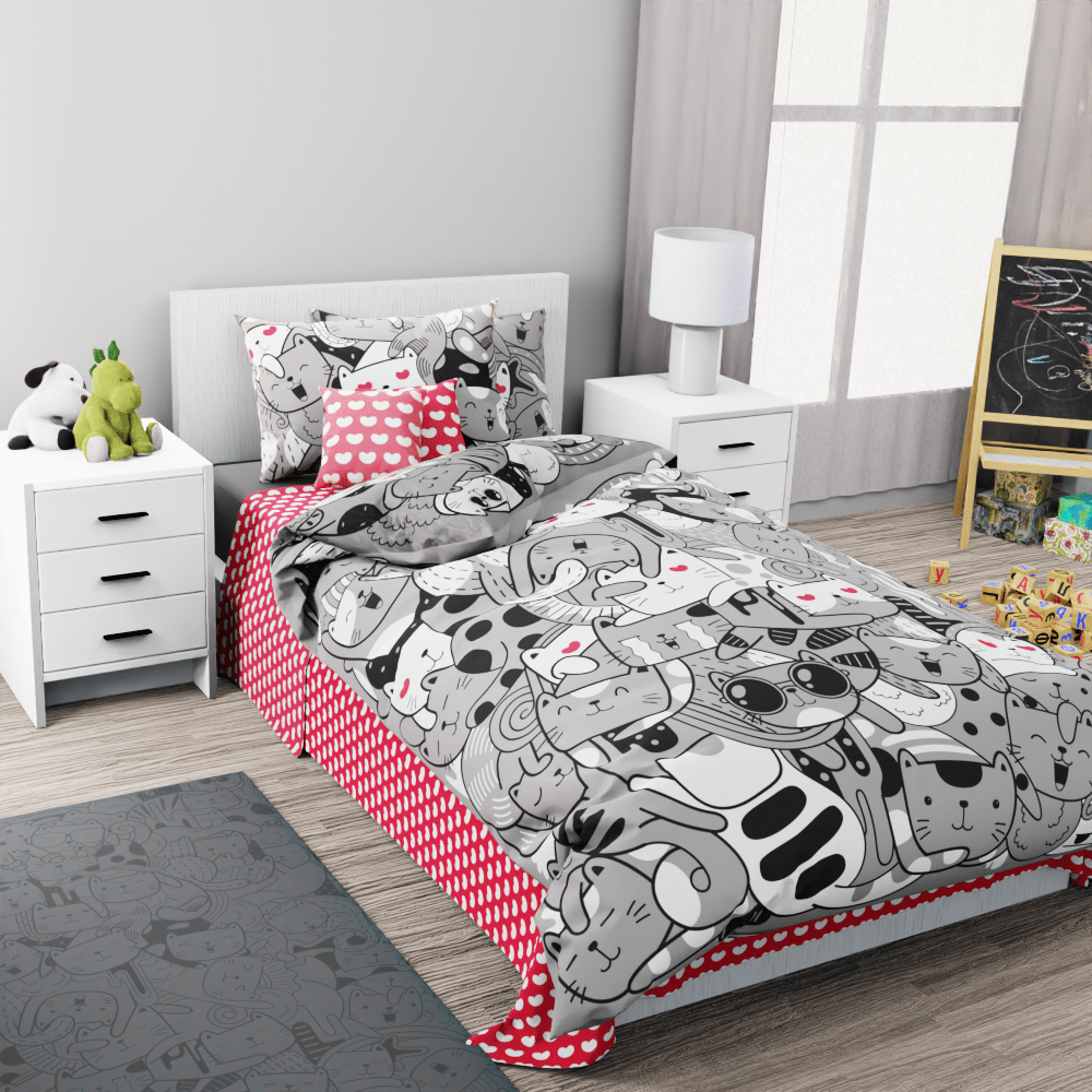 Cats and Hearts Reversible Duvet Bed Set - Kidz Bedding