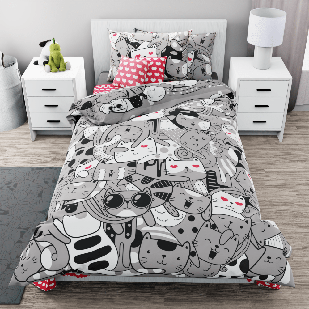 Cats and Hearts Reversible Duvet Bed Set - Kidz Bedding