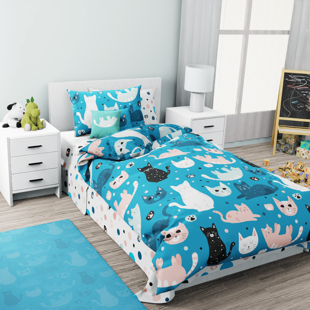 Cats and Pawprints Reversible Duvet Bed Set - Kidz Bedding