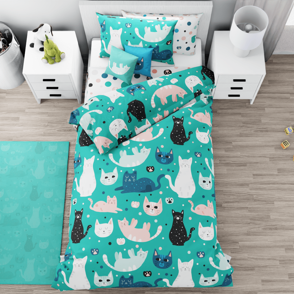 Cats and Pawprints Reversible Duvet Bed Set - Kidz Bedding