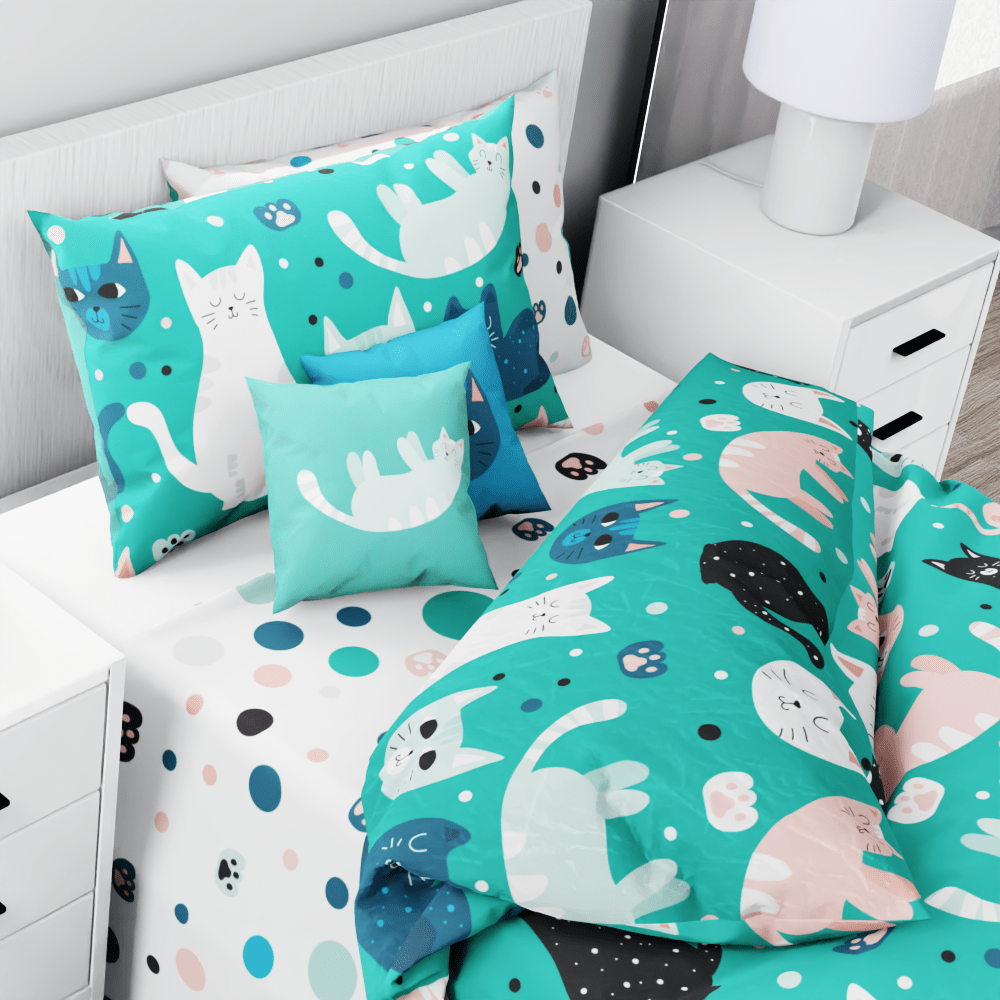 Cats and Pawprints Reversible Duvet Bed Set - Kidz Bedding