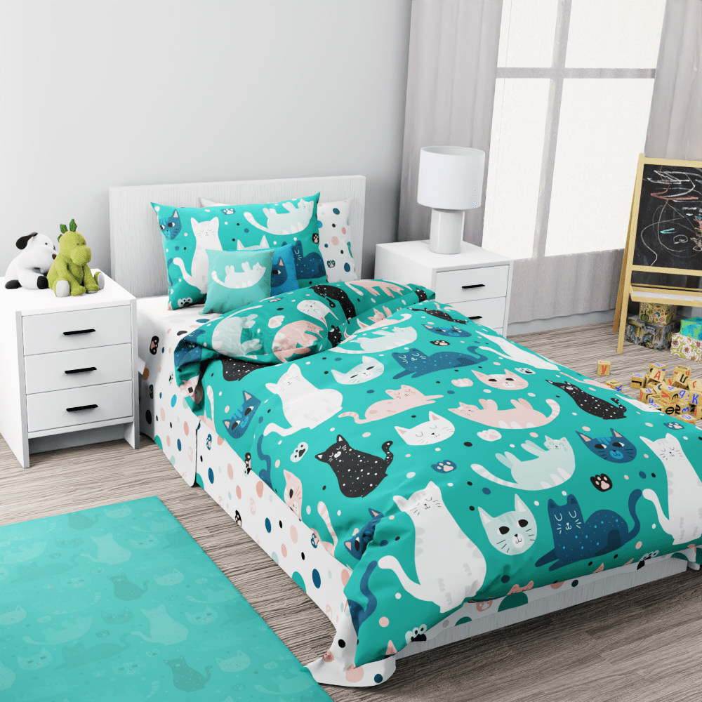 Cats and Pawprints Reversible Duvet Bed Set - Kidz Bedding