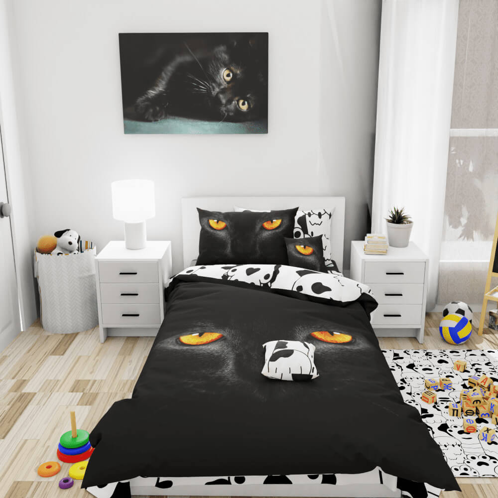 Black Cat Eyes Reversible Duvet Bed Set - Kidz Bedding