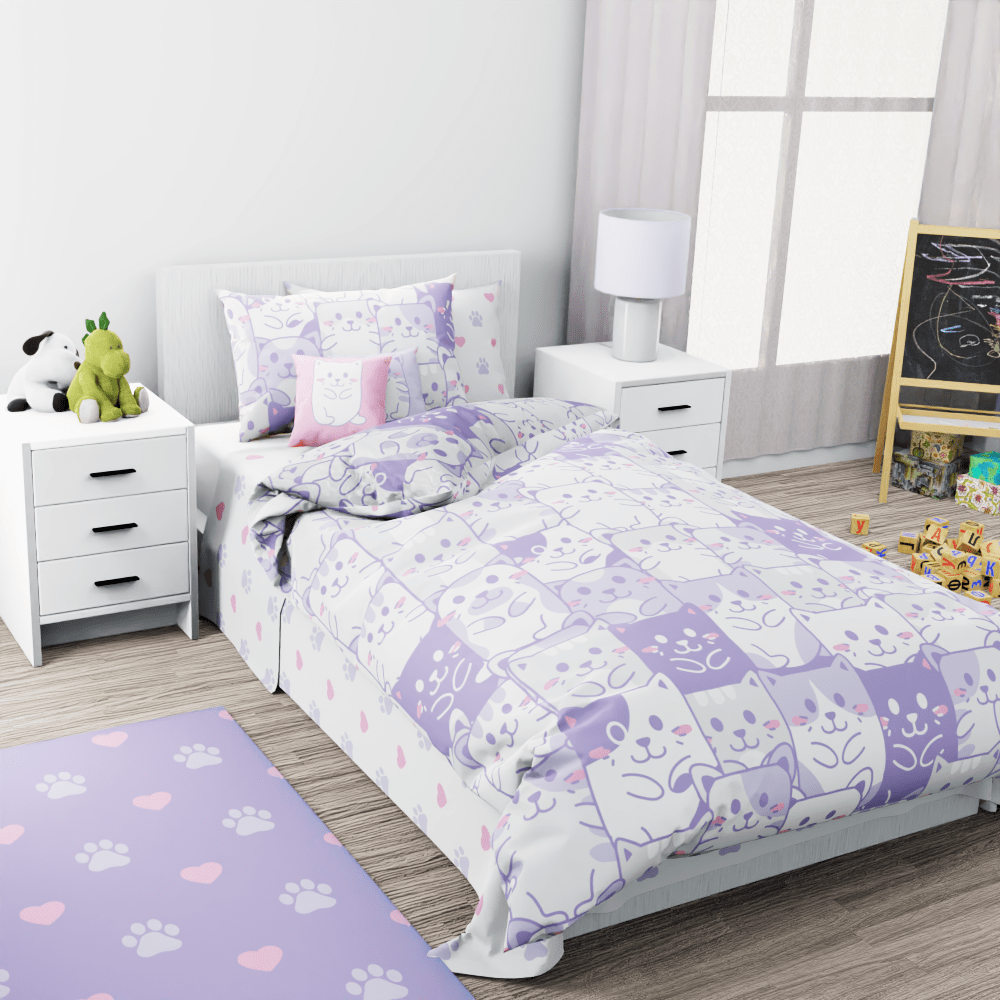 Purple Cats in a Group Reversible Duvet Bed Set - Kidz Bedding