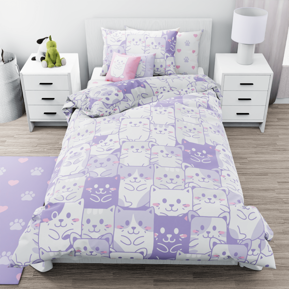 Purple Cats in a Group Reversible Duvet Bed Set - Kidz Bedding