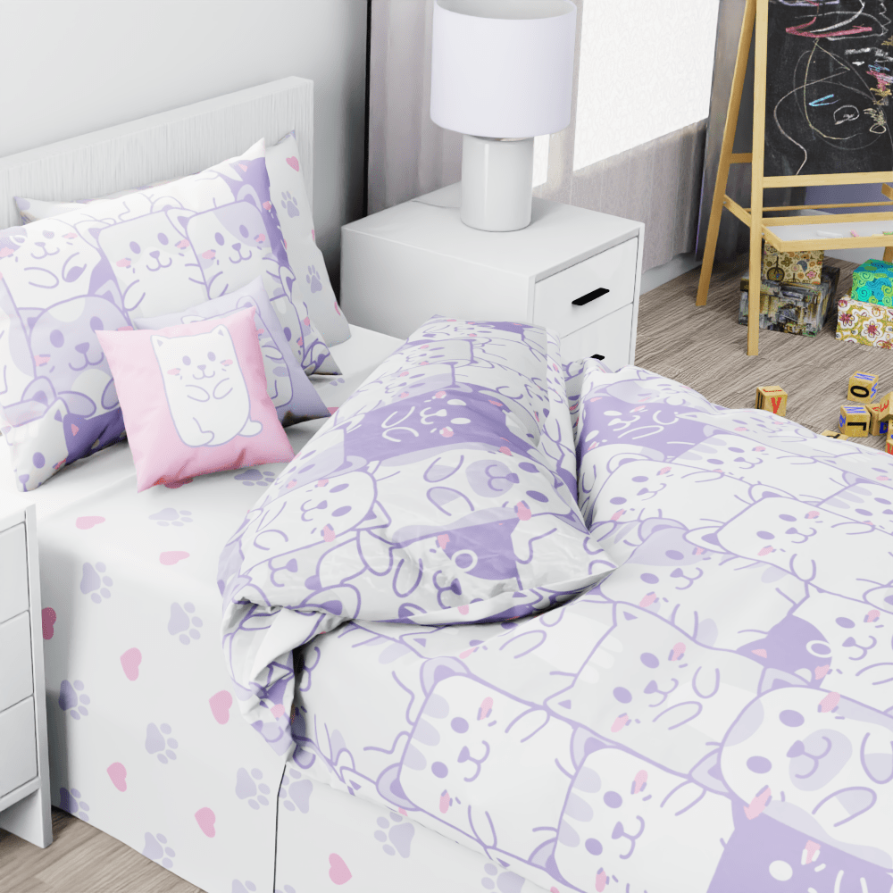 Purple Cats in a Group Reversible Duvet Bed Set - Kidz Bedding