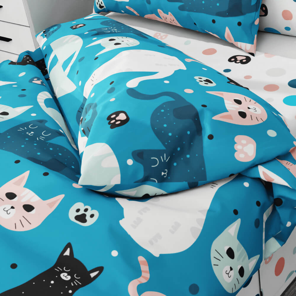 Cats and Pawprints Duvet Quilt Cover - Kidz Bedding