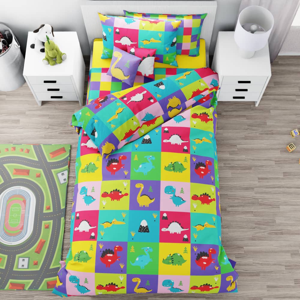 Dinosaur Checkerboard Reversible Duvet Bed Set - Kidz Bedding