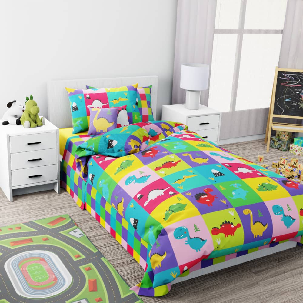 Dinosaur Checkerboard Reversible Duvet Bed Set - Kidz Bedding