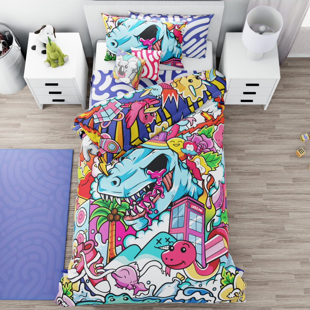 Dinosaur Graffiti Reversible Duvet Bed Set - Kidz Bedding