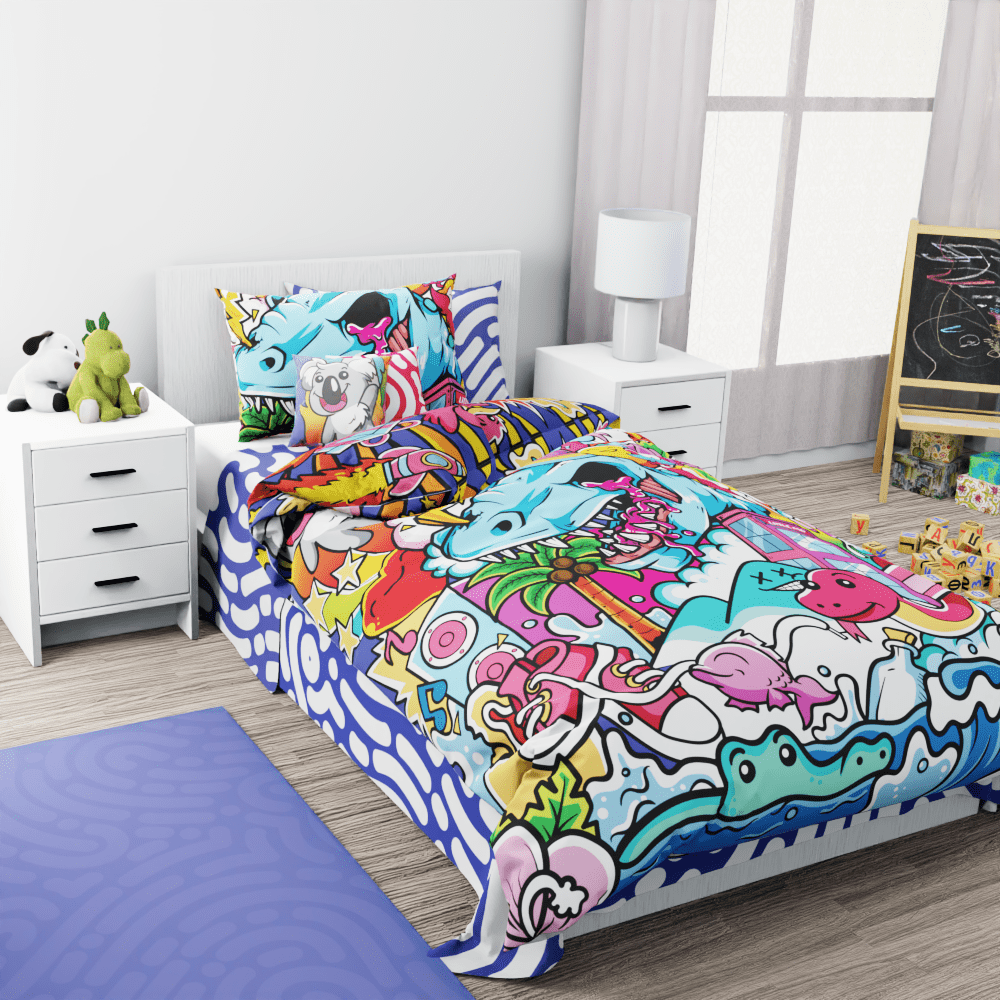 Dinosaur Graffiti Reversible Duvet Bed Set - Kidz Bedding