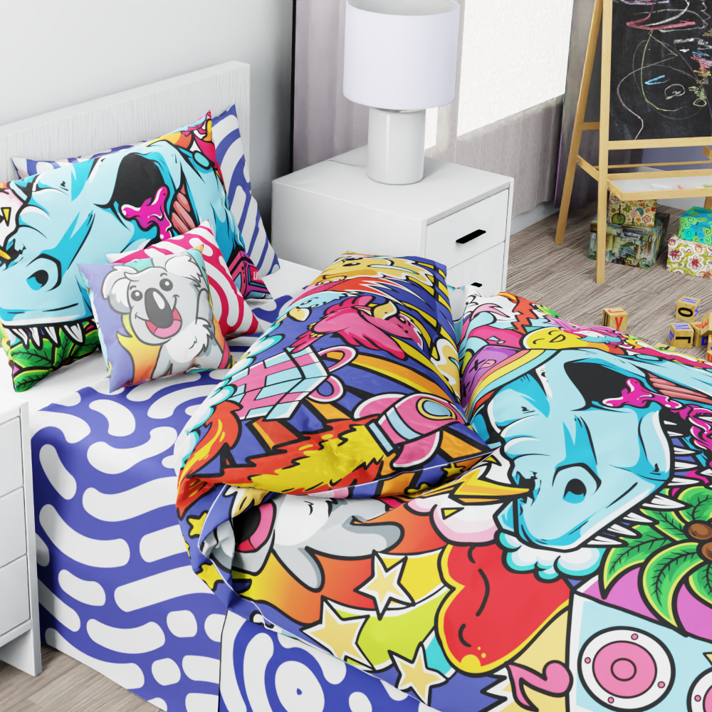 Dinosaur Graffiti Reversible Duvet Bed Set - Kidz Bedding