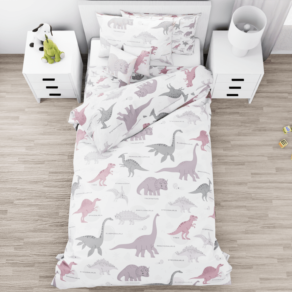 Pink Dinosaur Pattern Reversible Duvet Bed Set - Kidz Bedding