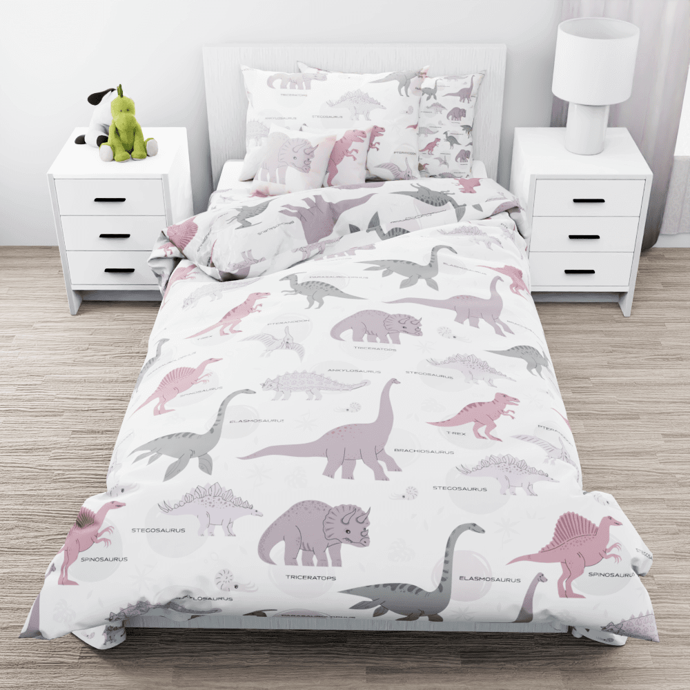 Pink Dinosaur Pattern Reversible Duvet Bed Set - Kidz Bedding