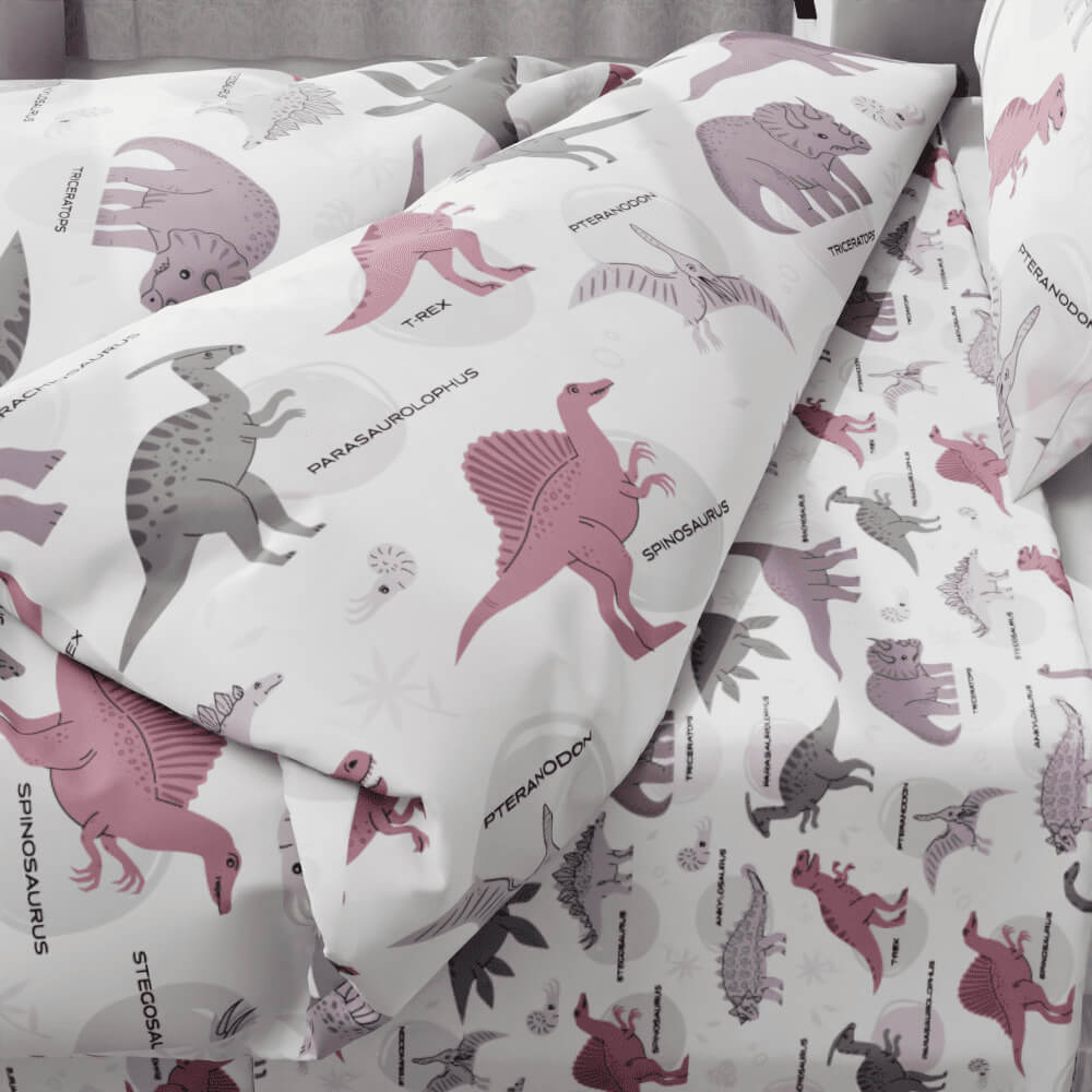 Pink Dinosaur Pattern Duvet Quilt Cover - Kidz Bedding