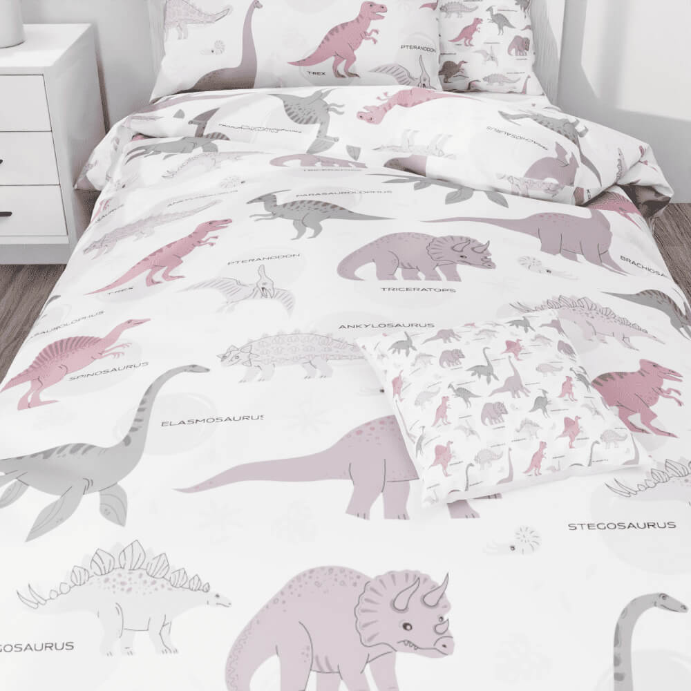 Pink Dinosaur Pattern Duvet Quilt Cover - Kidz Bedding