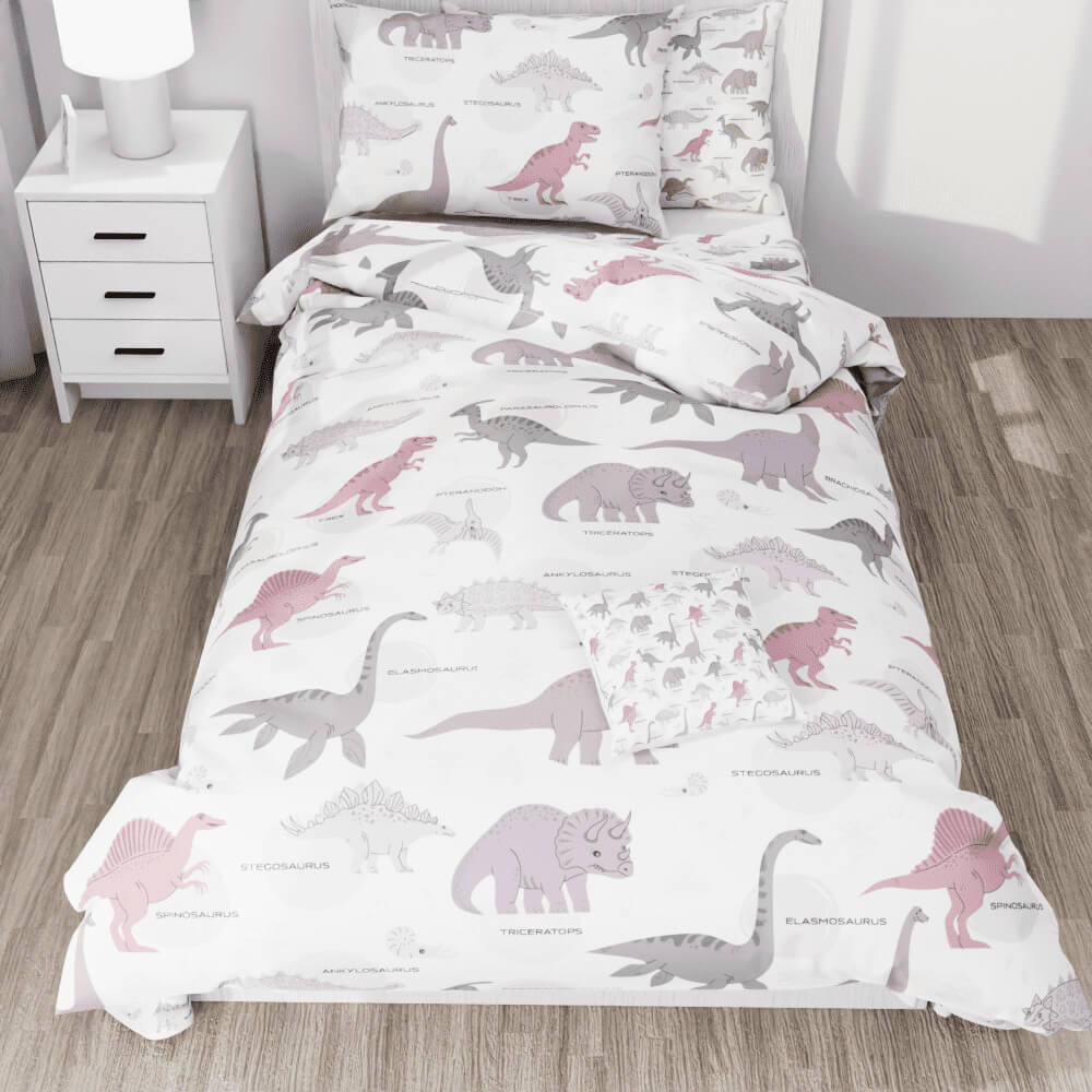 Pink Dinosaur Pattern Duvet Quilt Cover - Kidz Bedding