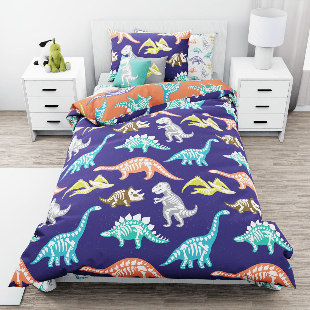 Dinosaur Skeletons Purple Reversible Duvet Bed Set - Kidz Bedding