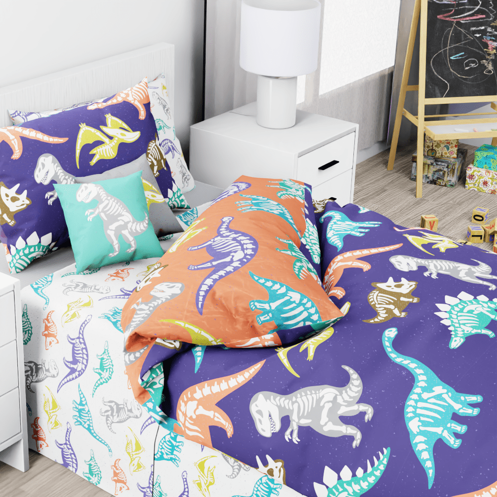 Dinosaur Skeletons Purple Reversible Duvet Bed Set - Kidz Bedding