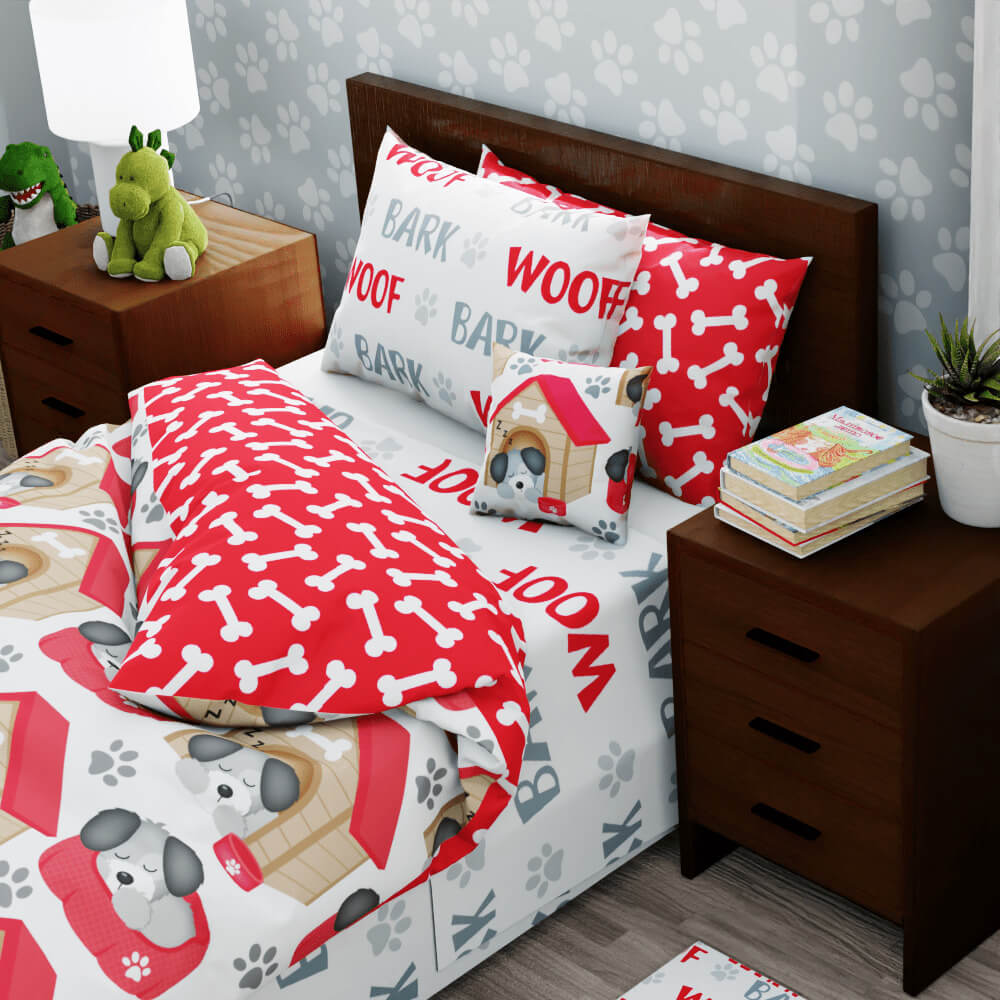 Woof Bark Dog-Themed 4pc Sheet Set - Kidz Bedding