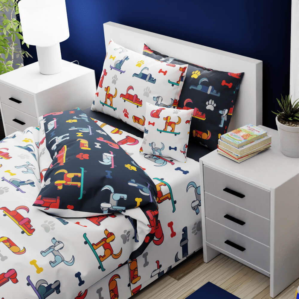 Dogs Skateboarding Reversible Duvet Bed Set - Kidz Bedding