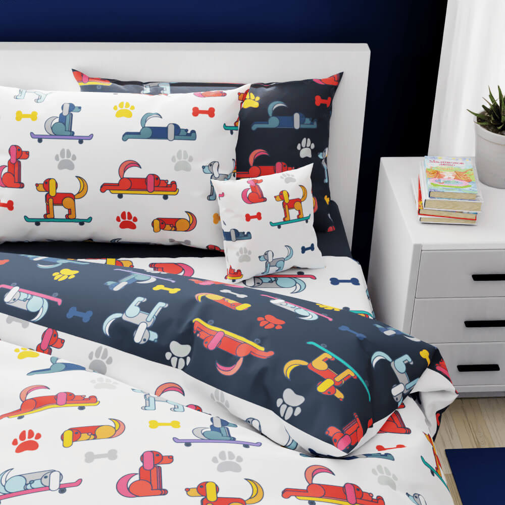 Dogs Skateboarding Reversible Duvet Bed Set - Kidz Bedding