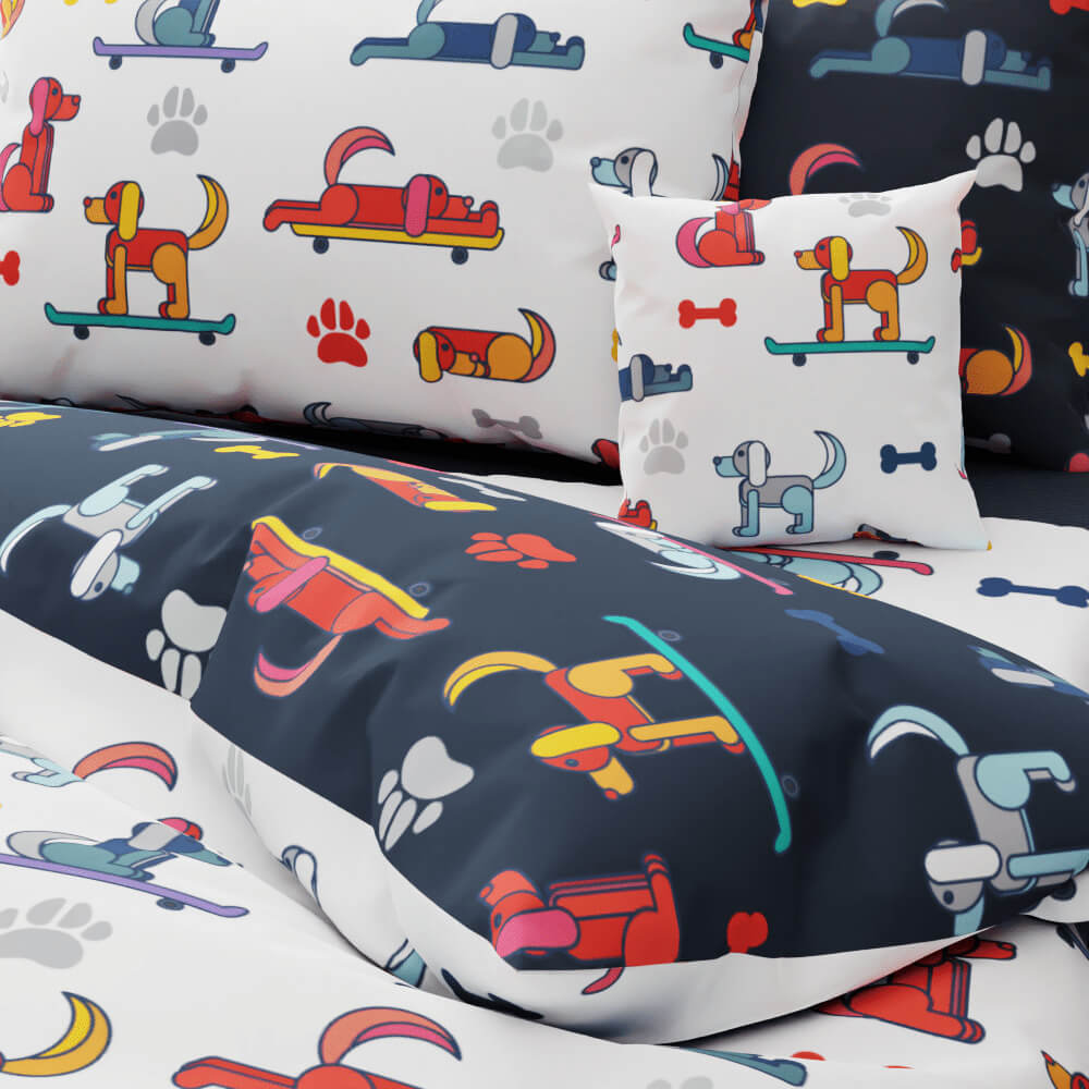 Dogs Skateboarding Reversible Duvet Bed Set - Kidz Bedding