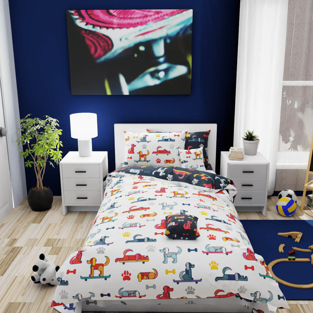 Dogs Skateboarding Reversible Duvet Bed Set - Kidz Bedding