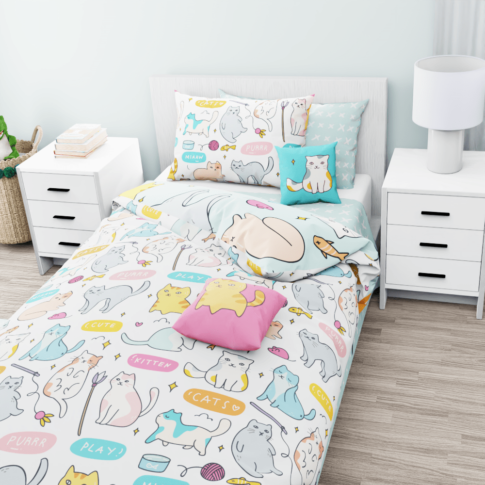 Cats Doodle Reversible Duvet Bed Set - Kidz Bedding