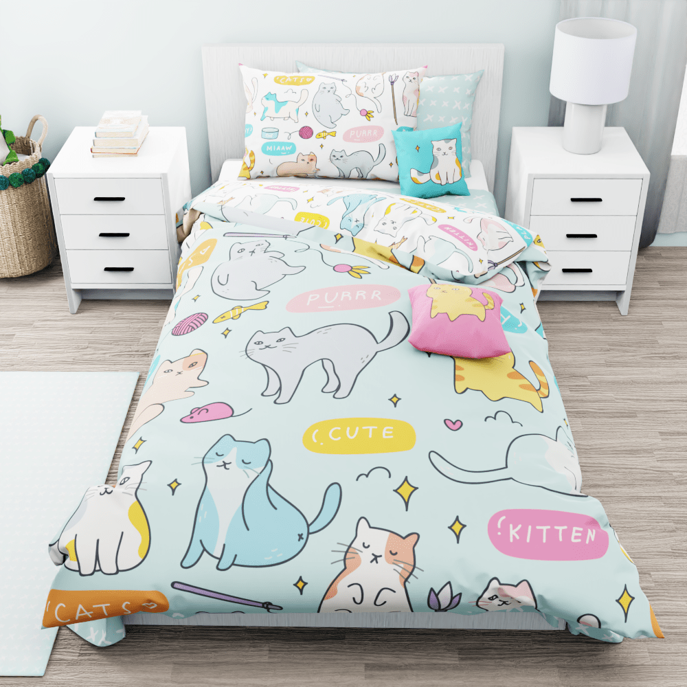 Cats Doodle Reversible Duvet Bed Set - Kidz Bedding