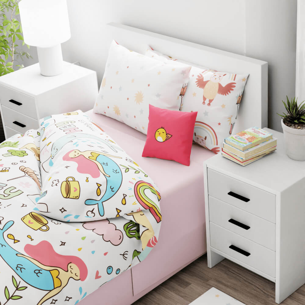 Doodle Mermaid and Friends Reversible Duvet Bed Set - Kidz Bedding