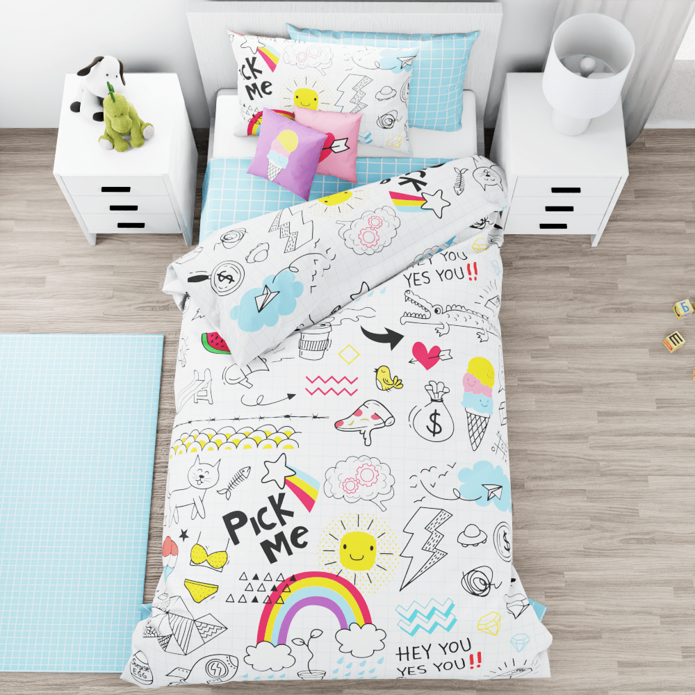 Doodly Rainbows Reversible Duvet Bed Set - Kidz Bedding