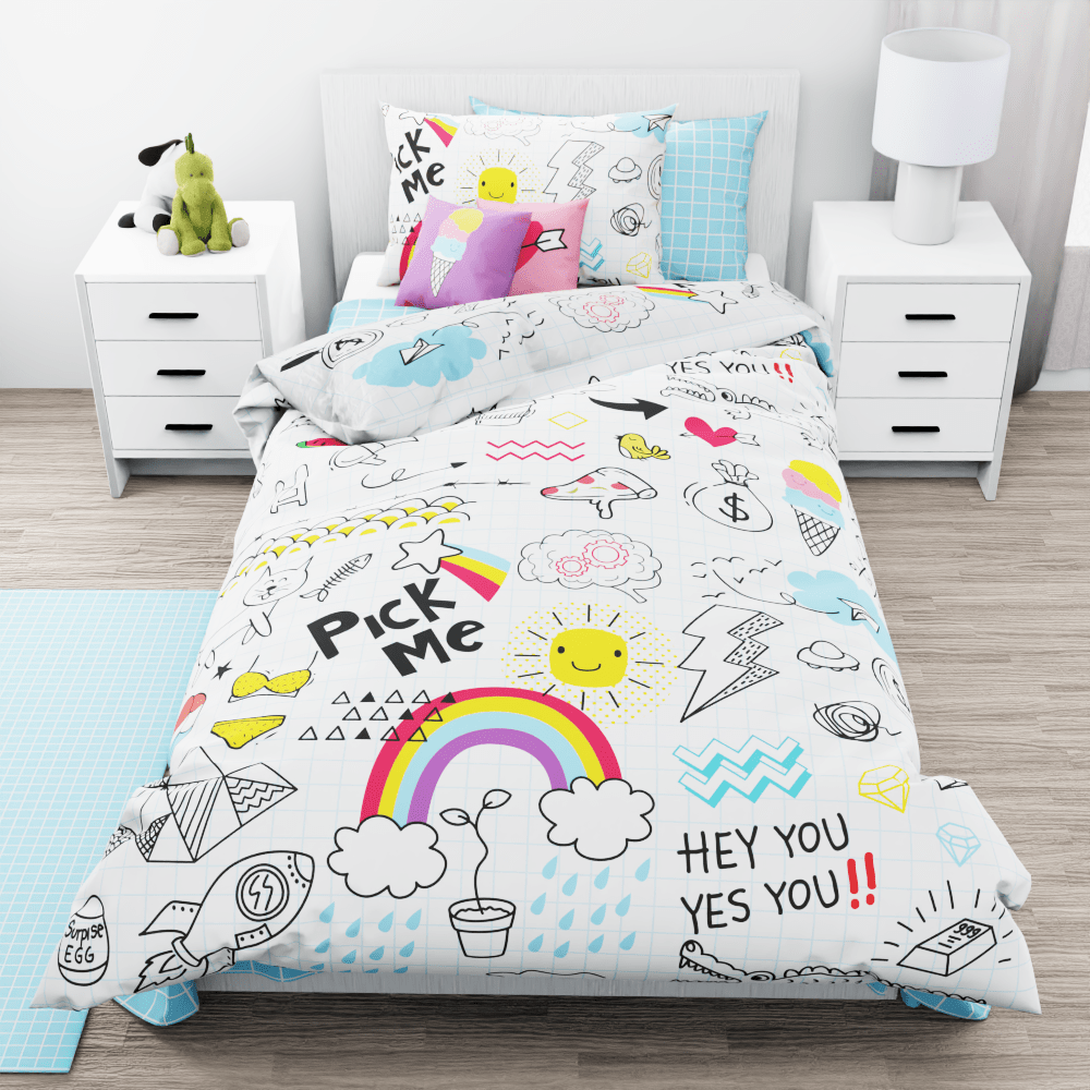 Doodly Rainbows Reversible Duvet Bed Set - Kidz Bedding