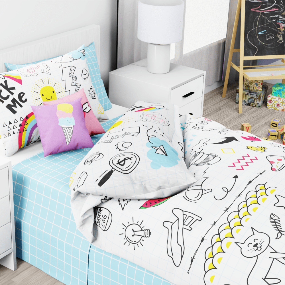 Doodly Rainbows Reversible Duvet Bed Set - Kidz Bedding