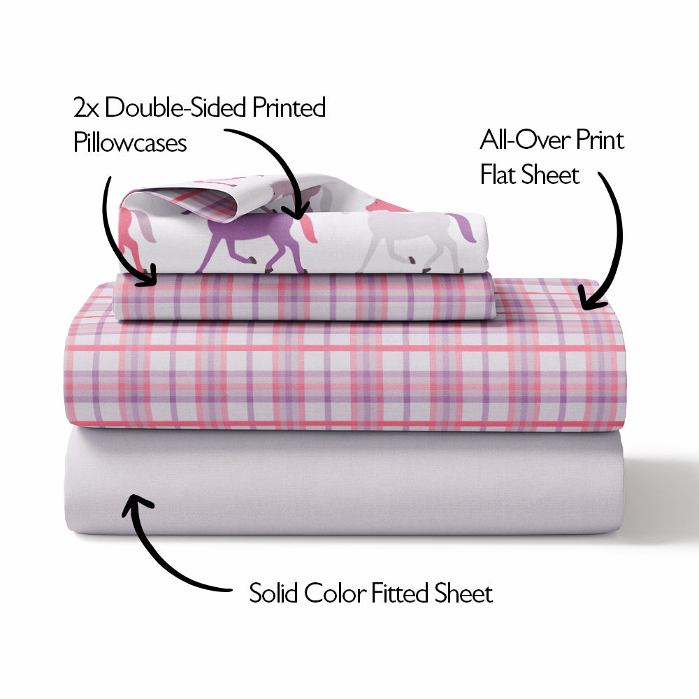 Gingham Horse Pattern 4pc Sheet Set - Kidz Bedding