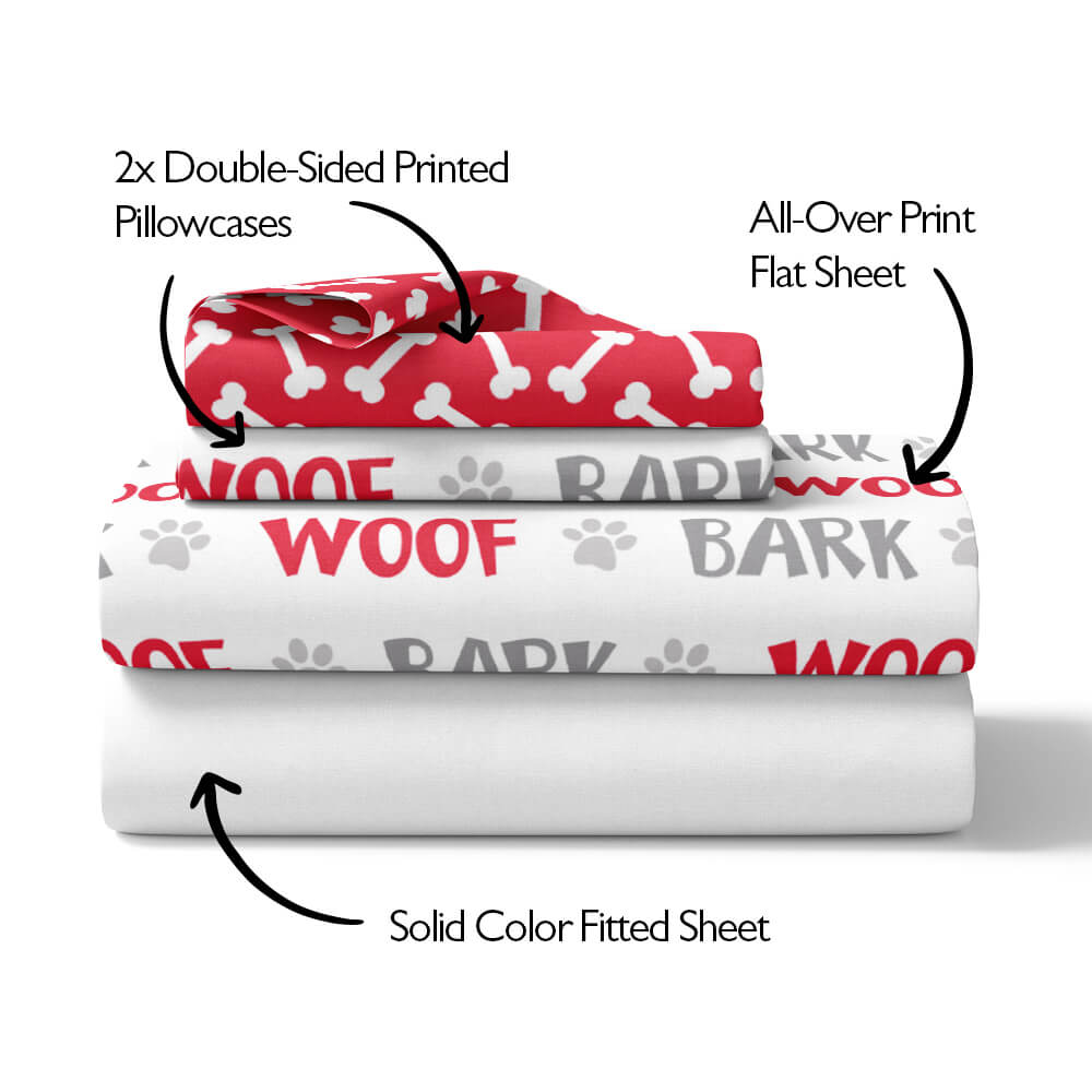 Woof Bark Dog-Themed 4pc Sheet Set - Kidz Bedding