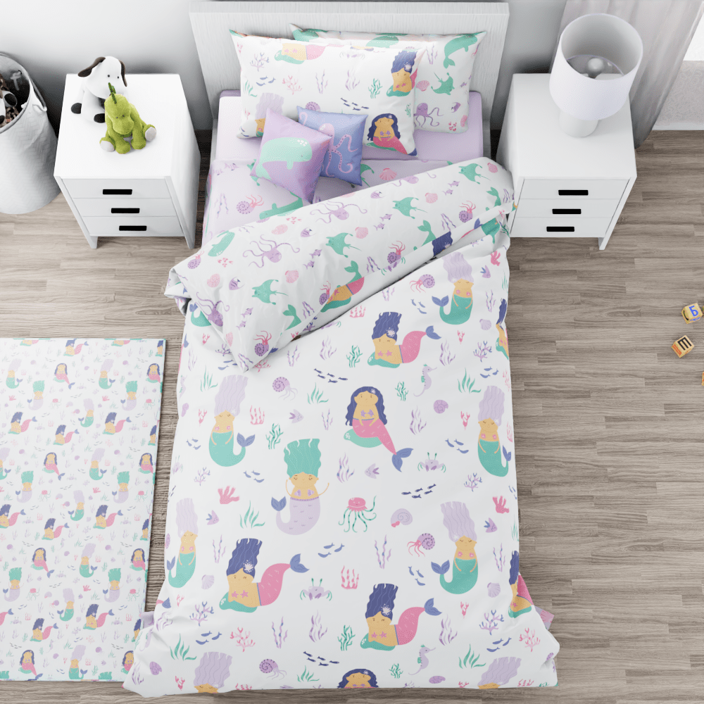 Mermaid and Friends Purple Pattern Reversible Duvet Bed Set - Kidz Bedding