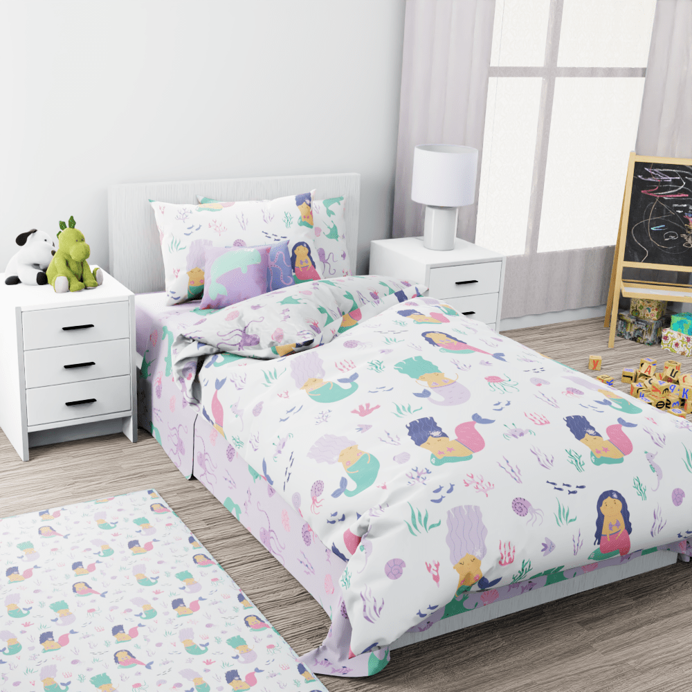 Mermaid and Friends Purple Pattern Reversible Duvet Bed Set - Kidz Bedding