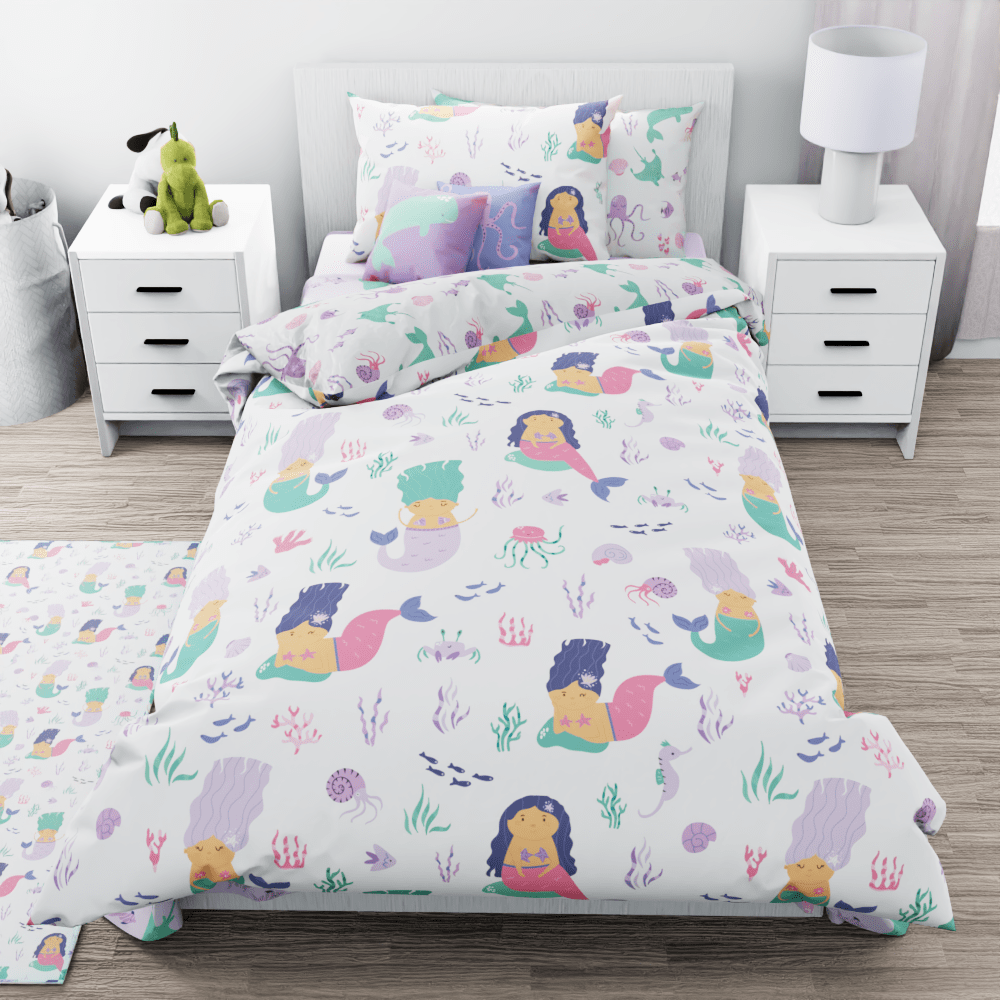 Mermaid and Friends Purple Pattern Reversible Duvet Bed Set - Kidz Bedding