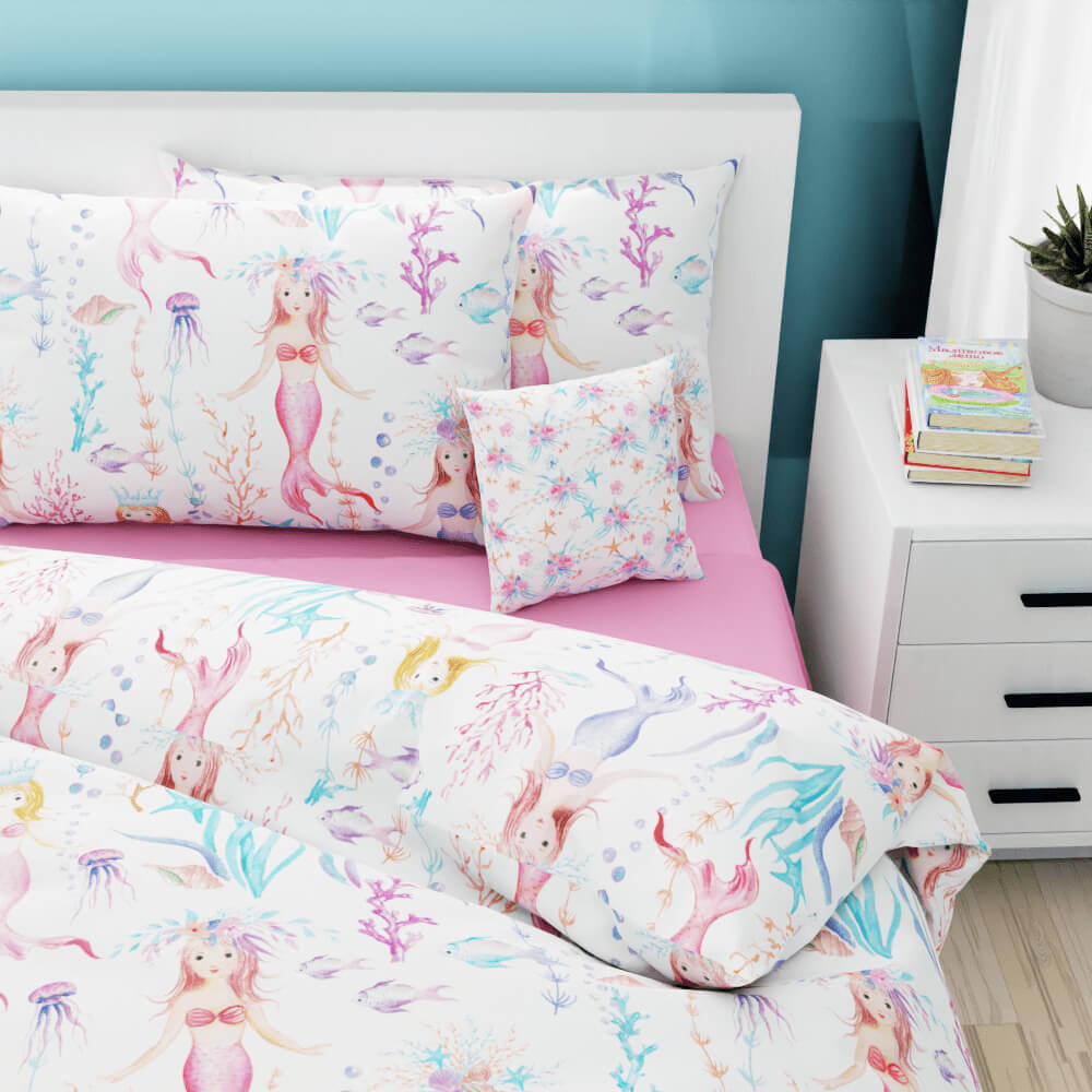 Watercolor Mermaids Reversible Duvet Bed Set - Kidz Bedding