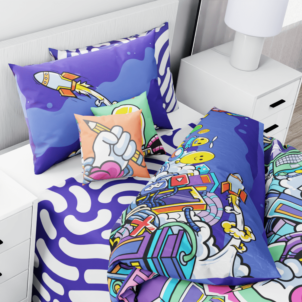 Robots Graffiti Reversible Duvet Bed Set - Kidz Bedding